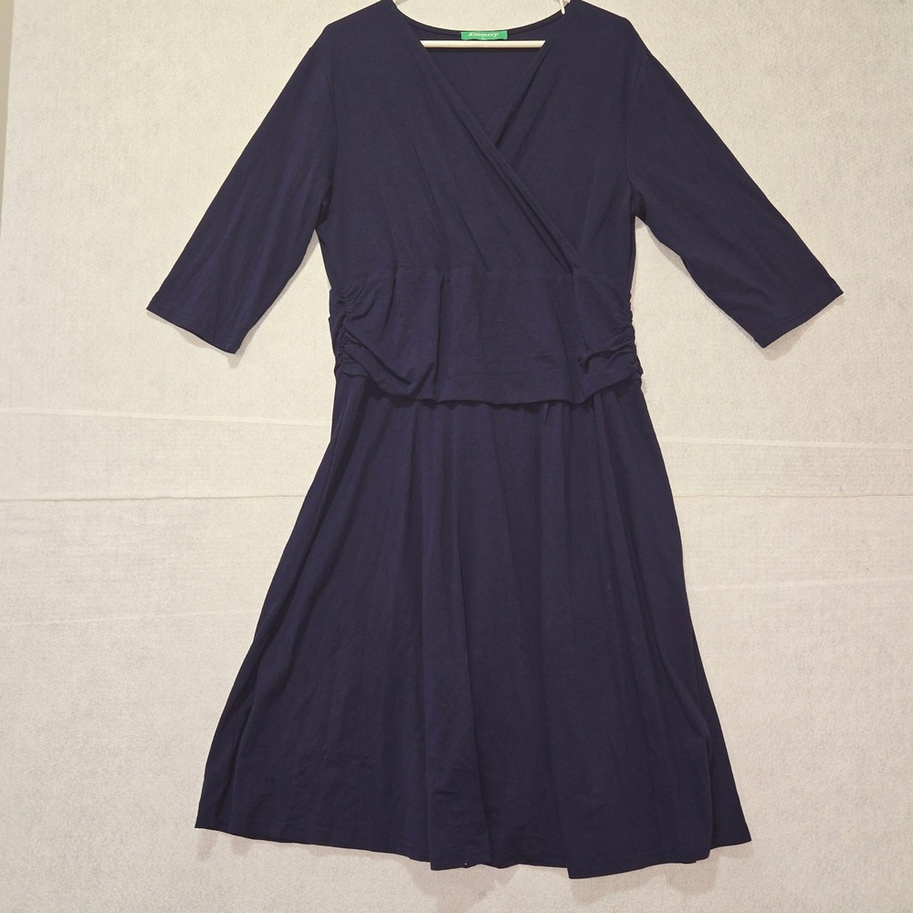 R#35 Kimmery Navy Blue V Neck Ruched Waist Midi Wrap Dress Size 2XL‎ 21" ptp